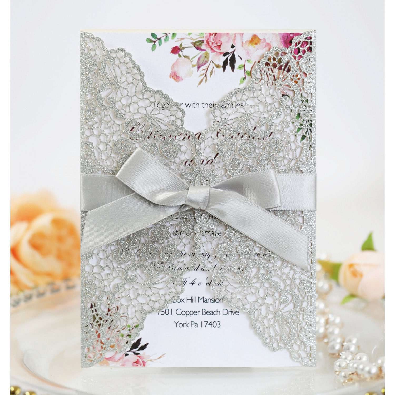 Elegant Invitation Wedding Supplies Laser Cut Glitter Paper Holiday Greeting Card